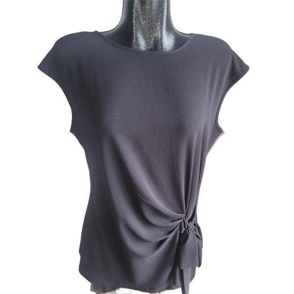 Vince Camuto Black Short Cap Sleeve Fabric Tie Top M - Picture 1 of 6